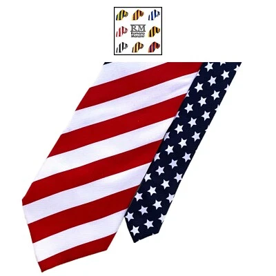 Romario Manzini Novedad Corbata-Rojo Azul Bandera EE. UU. Estrellas Patrióticas Rayas Poliéster  Foto 1 de 4