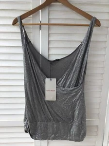 Chaleco VERO MODA Grande Plateado Brillante Top Jolier Metálico Tirantes Nuevo con Etiquetas Noche L - Imagen 1 de 6