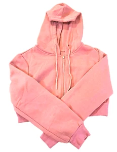 Drop Shoulder Cropped Hoodie Sweatshirt Full Zip Women's SP Crop Top Pink - Picture 1 of 6