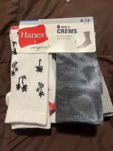 Calze Hanes Crew Confezione da 6 Originali Umidità Uomo Malvagi Colori Assortiti Nip - Foto 1 di 8