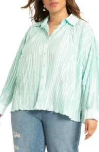 Blusa Eloquii 16 Azul Botones Plisado Plisado Aspecto Satén Blusa FUE 79.00 - Imagen 1 de 4