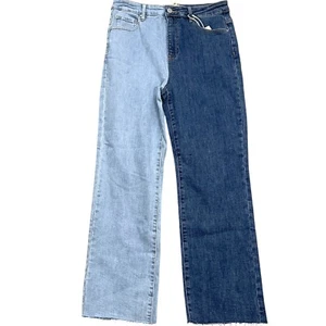 Risen Jeans Women 13/31 Blue 2 Tone Denim Straight Leg Raw Hem Stretch RDP5056 - Picture 1 of 11