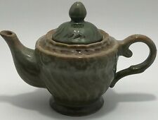 Home Essentials And Beyond Ceramic Teapot Green & Tan 9” X 6" Handle To Spout