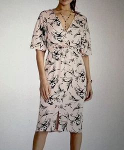 Neu mit Etikett Rachel Roy rosa grün Blumen V-Ausschnitt vorne Schlitz Etui Midikleid Gr. 2 - Bild 1 von 12