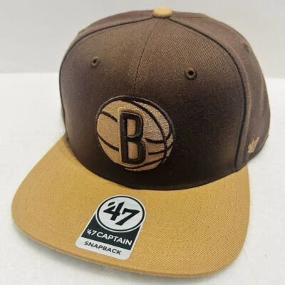 '47 Brand Brooklyn Nets No Shot 2-Tone Captain Snapback Hat Cap Adjustable Brown - Image 1 of 4