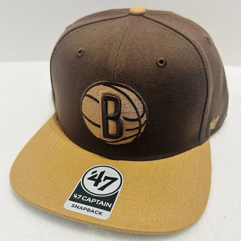 '47 Brand Brooklyn Nets No Shot 2-Tone Captain Snapback Hat Cap Adjustable Brown - Image 1 of 4