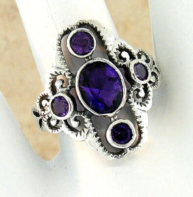 VINTAGE STYLE 925 SOLID STERLING SILVER LAB-CREATED AMETHYST RING           #430 - Image 1 of 4