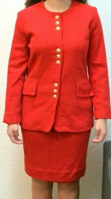 Traje rojo de lana pura para mujer OLEG CASSINI RN 47806 Talla 6 Foto 1 de 4