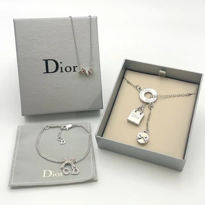 Auth Dior CD cube/ Logo Shopping bag Necklace/Logo Ribbon Bracelet W/B BA110007 - Image 1 of 4
