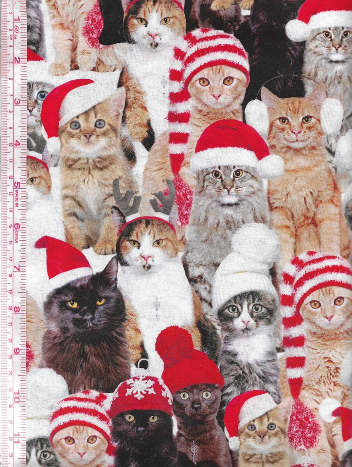 FABRIC~CATS CHRISTMAS~QUILTING FABRIC~1/2 METRE - image 1 of 1