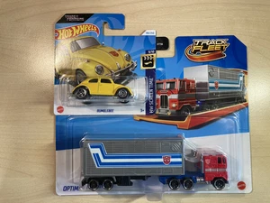 Hot wheels Optimus Prime Transformers Track Fleet truck + Bumblebee new on card - Picture 1 of 10