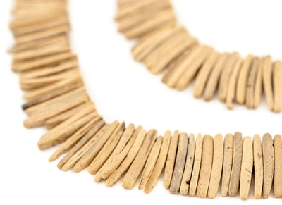 Cream Natural Coconut Stick Beads 4x26mm Brown Unusual Wood 16 Inch Strand - Image 1 of 4