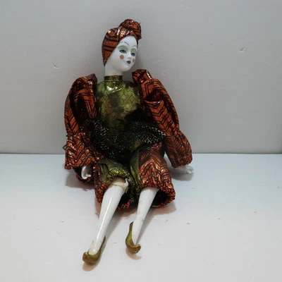 Vtg Harlequin Jester Clown Doll Figurine Works Porcelain Face Hands Feet Legs - Image 1 of 4