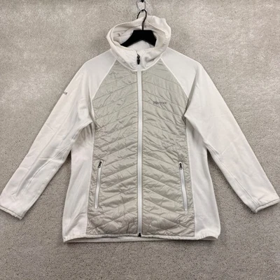 Marmot Puffer Jacket Womens Size Large White Silver Hooded Full Zip Pockets - Image 1 of 4