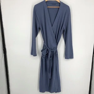 Green Cotton by Garnet Hill Womens Night Robe Size M Blue Tie Waist Long Sleeve - Picture 1 of 14