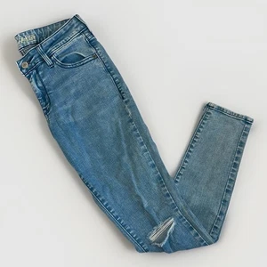 Pantalones de mezclilla ajustados elásticos Rockstar azul marino antiguo talla 2 cortos desgastados piernas usados en excelente estado - Imagen 1 de 15