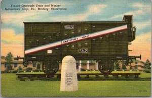 FORT INDIANTOWN GAP, Pennsylvania Postal "Tren de Gratitud Francés" Segunda Guerra Mundial Lino - Imagen 1 de 2
