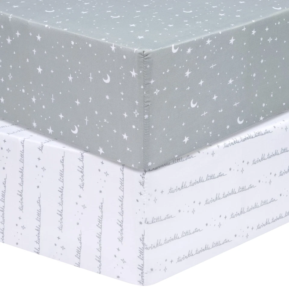 Paquete de 2 sábanas ajustables de microfibra Celestial para cuna se adapta a colchón de cuna estándar... Foto 1 de 4