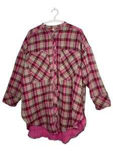 Intimately Free People Medium Oversized Top Tunic Shirt Gauze Button Pink - Picture 1 of 7