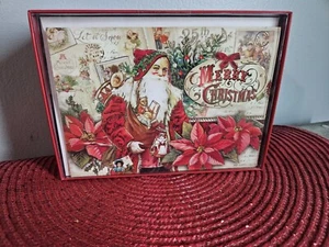Studio Punch 3D NEW EMBELLISHED CHRISTMAS CARDS Santa #28562 Vtg inspired Box 15 - Picture 1 of 4