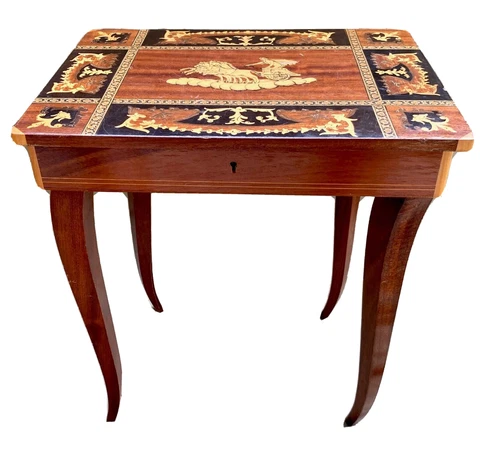 Vintage Sorrento Marquetry Jewelry Music Box Wooden Table - Roman Style - Italy Cover