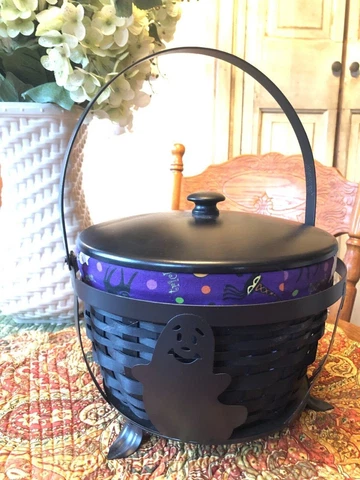 LONGABERGER CAULDRON BASKET WROUGHT IRON CAT GHOST BASKET HALLOWEEN FALL DECOR Cover