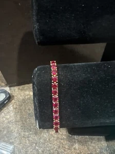 7 1/4”BBJ 14k Gold On Sterling Silver 17.5tcw Ruby Tennis Bracelet (R) - Picture 1 of 10