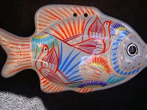 Großes Wand Fisch Deko Mexikanische Volkskunst aus Ton und handbemalt, Talavera - Bild 1 von 3