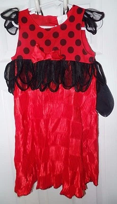 GIRLS size 3/4T red black LADYBUG HALLOWEEN COSTUME DRESS WINGS POLKA DOTS CUTE! - Image 1 of 2