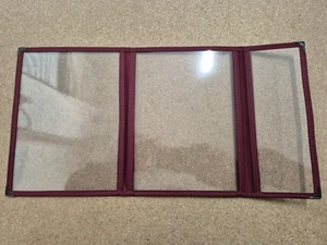 A5 ACETUM BURGUNDY NYLON WITH BLACK CORNERS 6 SIDE AMERICAN STYLE MENU HOLDER - Picture 1 of 7