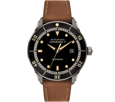 *CONCESSIONÁRIO AUTORIZADO* MOVADO Heritage Calendoplan mostrador preto couro 3650106 - Imagem 1 de 2