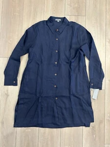 Go Seide Leinen klassischer Staubtuch/ Kleid nachtblau neu mit Etikett XL - Bild 1 von 10