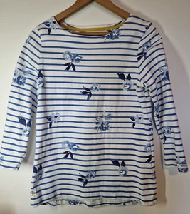 Joules Women's Blue White Floral Stripe Top 3/4 Sleeve Size 10 - Picture 1 of 8