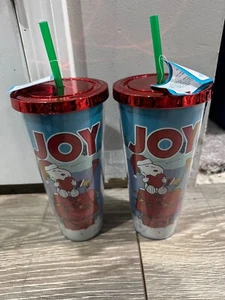 Peanuts Snoopy JOY 20oz. Plastic Tall Cold Cup w/ Lid and Straw (NEW) Lot of 2 - Picture 1 of 1