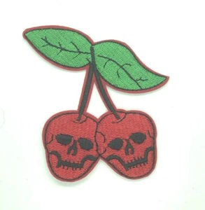 Skull Cherries Embroidered Iron On Patch. - Picture 1 of 1