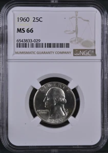 :1960-P S25C WASHINGTON QUARTER NGC NEAR SUPERB BU MS 66 RARE R3 HIGHEST GRADES - Picture 1 of 2