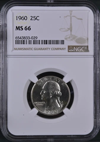 1960-P S25C WASHINGTON QUARTER NGC NEAR SUPERB BU MS 66 RARE R3 HIGHEST GRADES Cover
