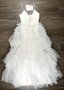 Anthropologie MABLE Boho Wedding Dress, Medium Off White Tulle Tiered V Neck NWT - Picture 1 of 17
