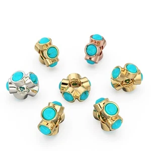 Sleeping Beauty Turquoise Solid Gold Bead Spacer Finding 14k Turquoise Spacer - Picture 1 of 9