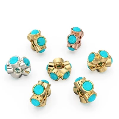 Sleeping Beauty Turquoise Solid Gold Bead Spacer Finding 14k Turquoise Spacer - Image 1 of 4