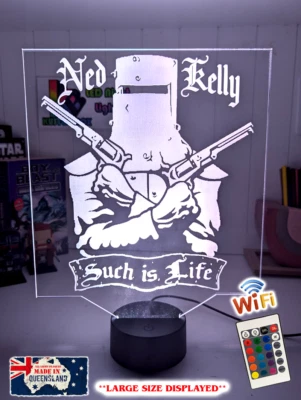 NED KELLY OUTLAW LEGEND PERSONALIZADO 3D LED Luz Nocturna 7 Cambio de Color Mancave Foto 1 de 4