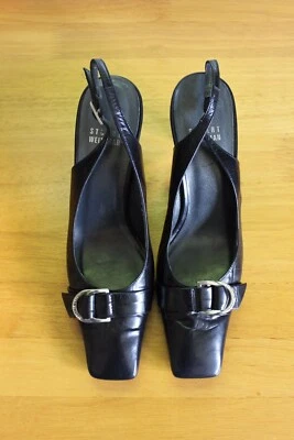 Stuart Weitzman Black Leather Mirrored High Heels Slingbacks 6M - Image 1 of 4