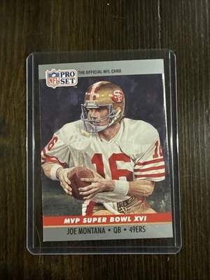 Tarjetas de fútbol americano, RARO JOE MONTANA 1990 Pro Set Super Bowl XVI Tarjeta MVP #16 Foto 1 de 2