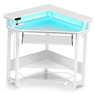 Corner Desk, 44.5"W x 34.5"H Small Computer Desk with Power Outlets & White - Picture 1 of 7