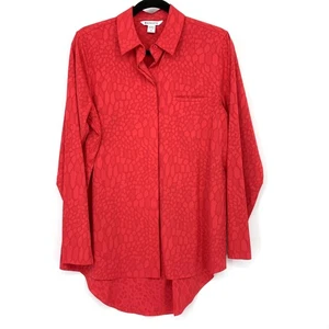 Athleta Urbanite strukturiertes Button Down Shirt Damen Größe M rot bedruckt - Bild 1 von 6