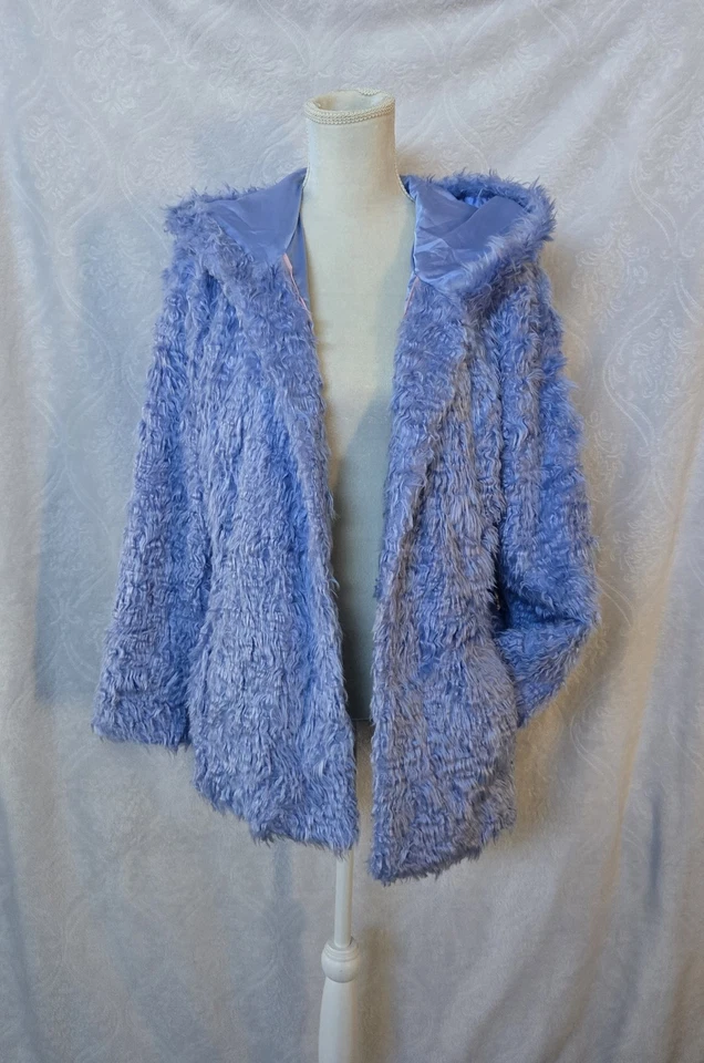 Isaac Mizrahi синий плюшевый уютный куртка с капюшоном пальто размер средний пушистый мягкий - Изображение 1 из 4