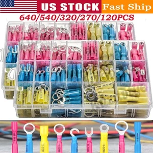 640/120Pcs Heat Shrink Butt Wire Connectors Waterproof Crimp Splice Terminal Kit - Picture 1 of 33