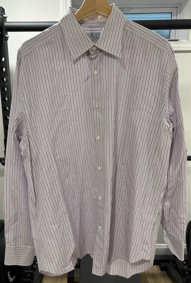 Hombres Truzzi Milano Púrpura/Blanco Rayas Algodón Camisa de Vestir Italia 17 EE. UU. 43 UE Foto 1 de 4