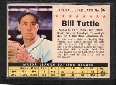 1961 Post #84, Bill Tuttle, KC Athletics, Company, Perforated, No Creases - Image 1 of 2
