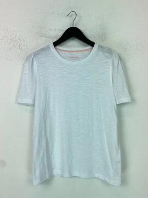 Boden White Slub Cotton T-Shirt Short Sleeve Puff Shoulder Crew Neck M - Image 1 of 4
